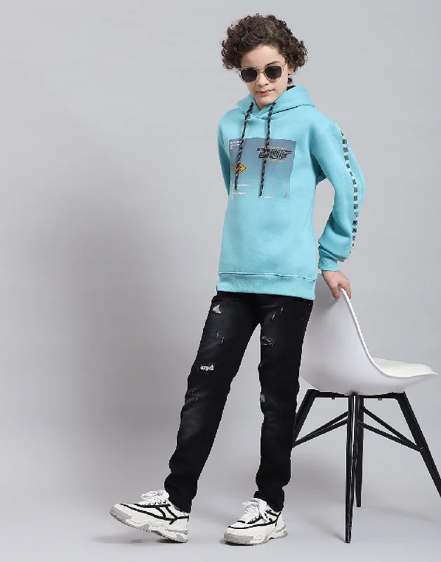 Boys Blue Printed Round Neck Full Sleeve Sweatshirt