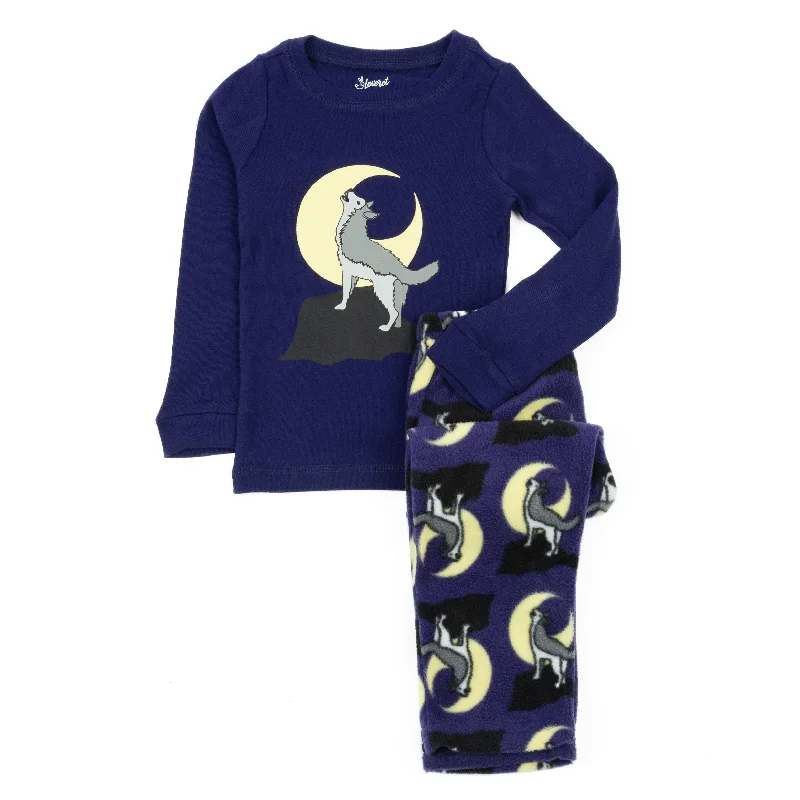 Kids Cotton Top and Fleece Pants Pajamas Wolf