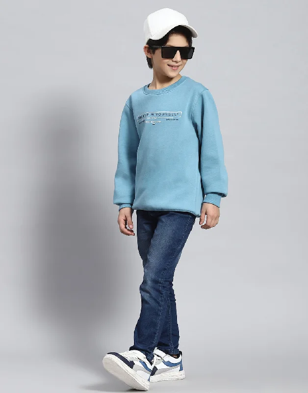 Boys Blue Printed Round Neck Full Sleeve Sweatshirt