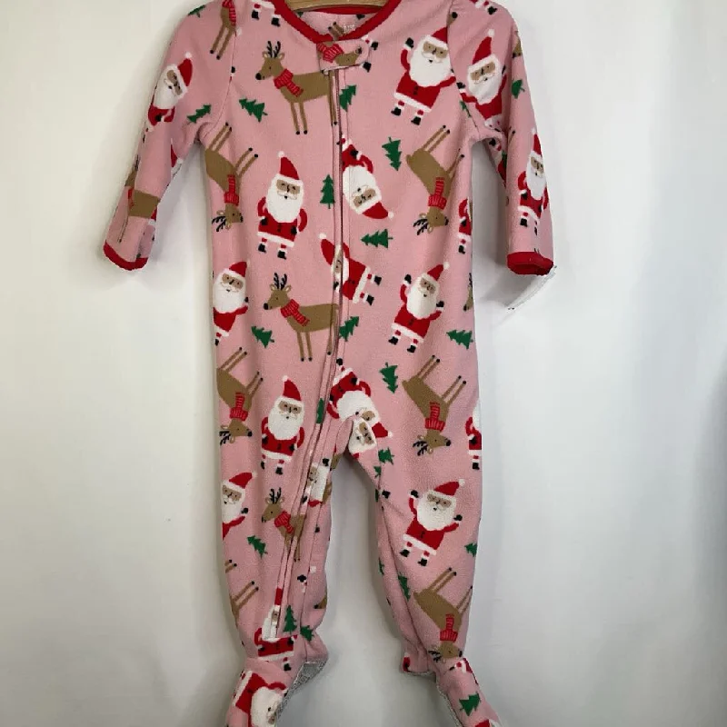 Size 18m: Carter's Light Pink/Santa Fleece Long Sleeve 1pc Footy PJS