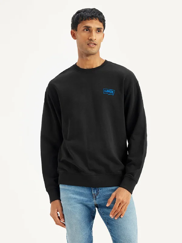 Men's Solid Black Crew Neck Sweatshirt