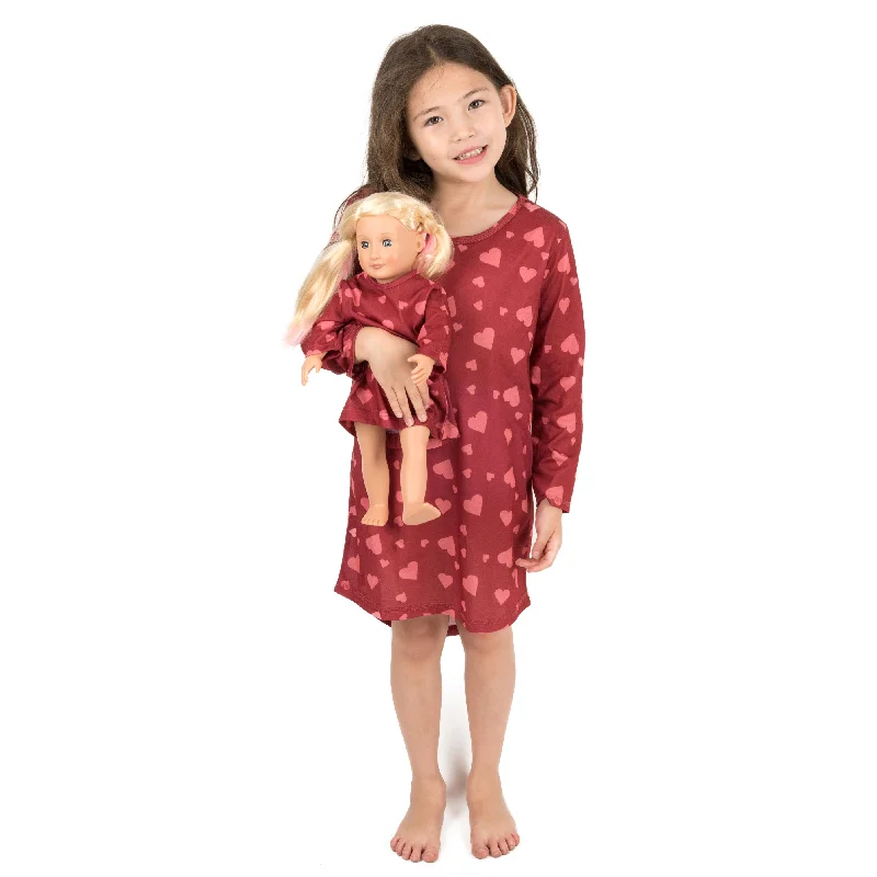 Girls and Matching Doll Nightgown Hearts