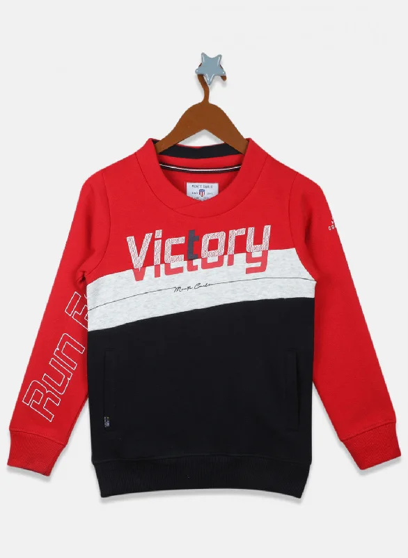 Boys Red & Navy Printed Sweatshirt