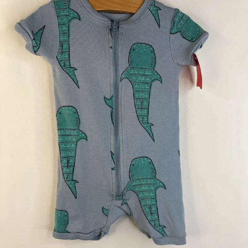 Size 9-12m: Tea Collection Light Blue Green Whale Sharks Short Sleeve Short 1pc PJs