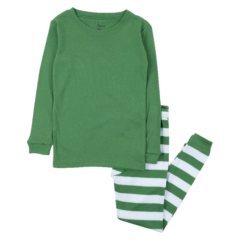 solid green top & striped pant