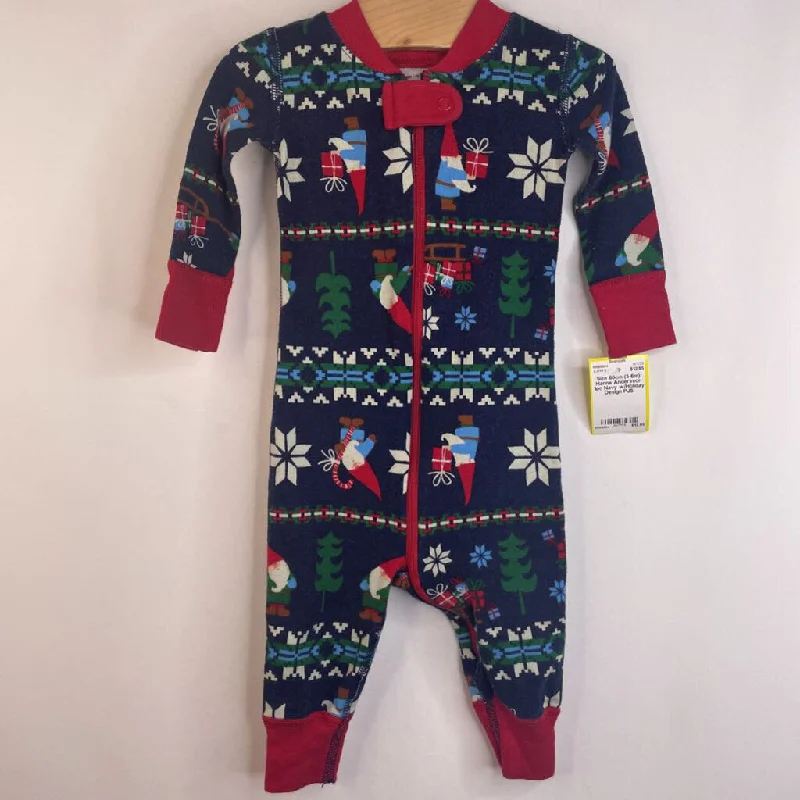 Size 60cm (3-6m): Hanna Andersson 1pc Navy w/Holiday Design PJS