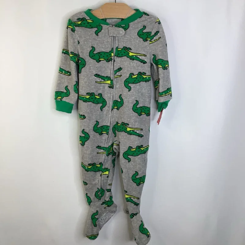 Size 12m: Carters Grey Green Alligators Fleece Footed Long Sleeve 1pc PJs