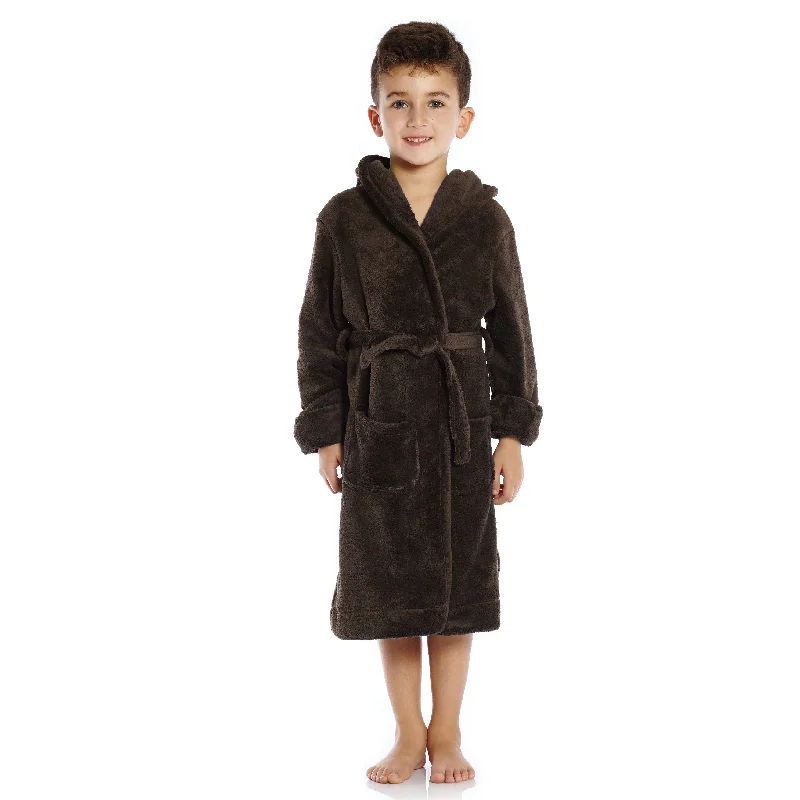 Kids Fleece Hooded Robe Neutral Solid Color