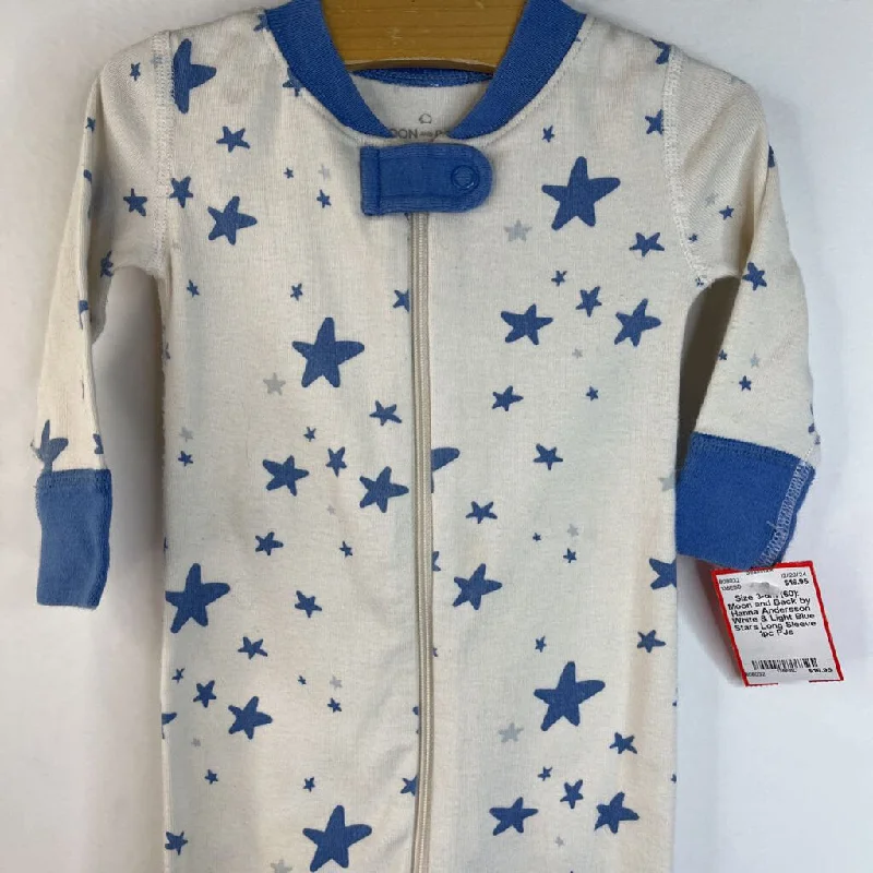 Size 3-6m (60): Moon and Back by Hanna Andersson White & Light Blue Stars Long Sleeve 1pc PJs