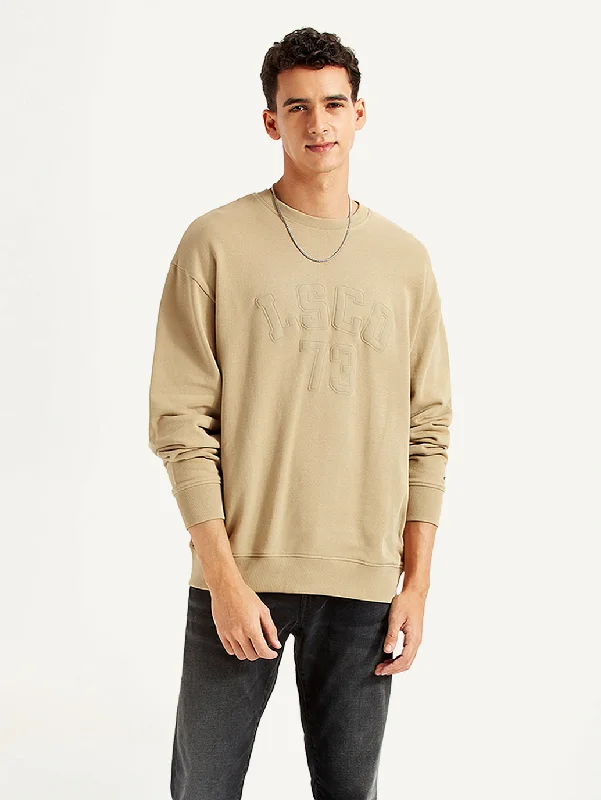 Men's Typographic Beige Crew Neck Sweatshirt