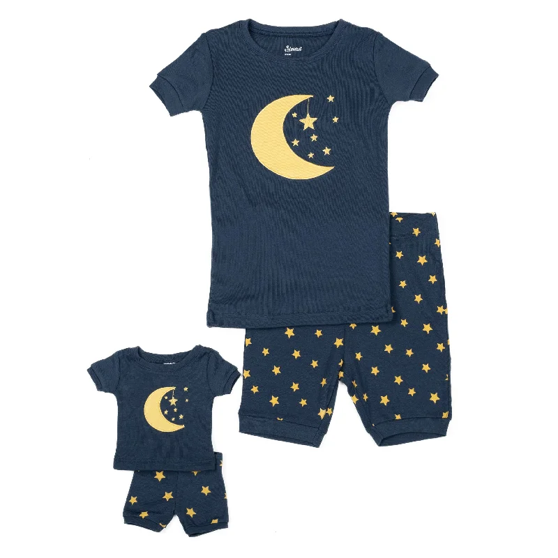 Girls and Matching Doll Short Pajamas Moon and Stars