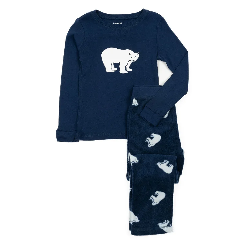 Christmas Kids Cotton Top and Fleece Pants Pajamas Polar Bear