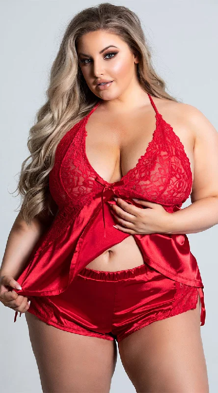 Plus Size Enticing Words Satin Cami Set