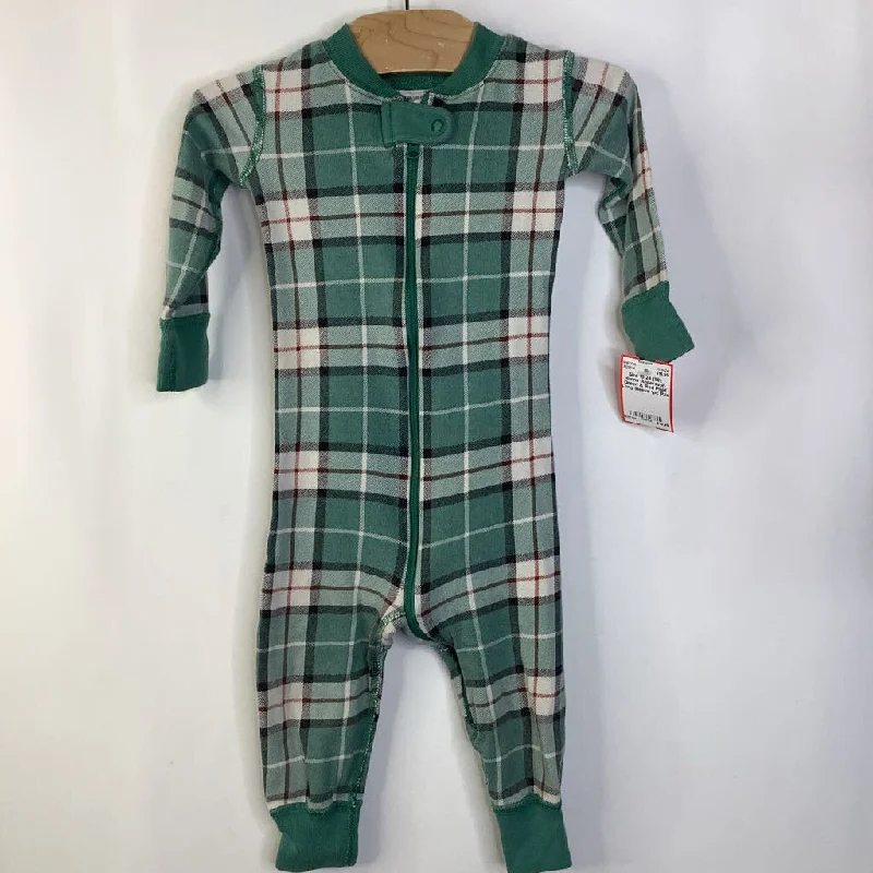 Size 18-24 (80): Hanna Andersson Green & Red Plaid Long Sleeve 1pc PJs