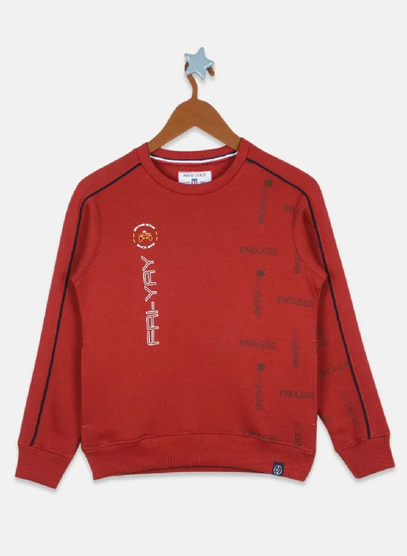 Boys Orange Printed Sweatshirt