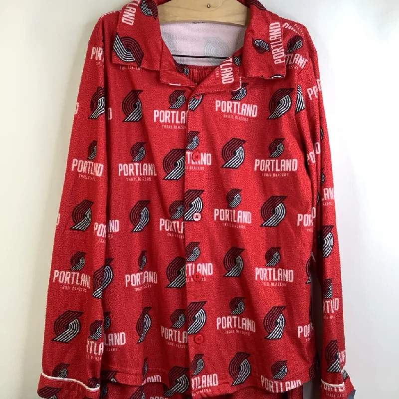 Size 10-12: NBA Red Portland Trail Blazer Collard Button-up Long Sleeve 2pc PJs