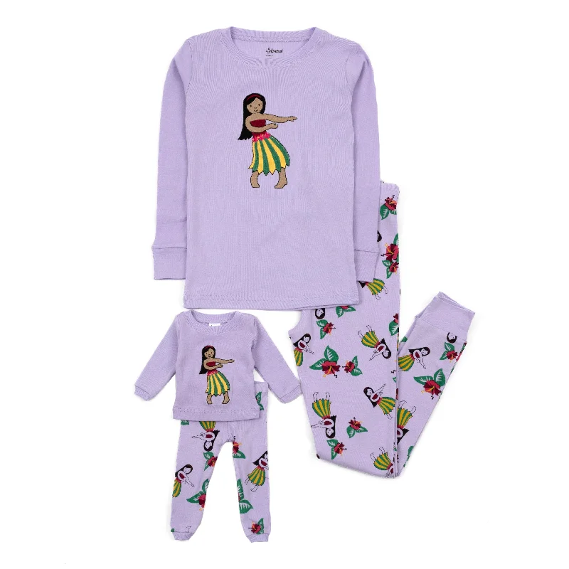 Girls and Matching Doll Cotton Pajamas Hula