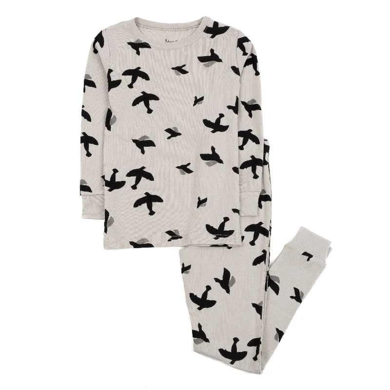 Kids Two Piece Cotton Pajamas Bird Gray