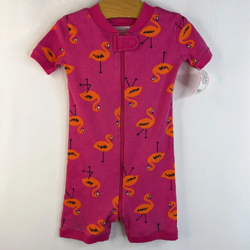 Size 12-18m (75): Hanna Andersson Pink/Orange Flamingos Organic Cotton 1pc Zip-Up Shorty PJs