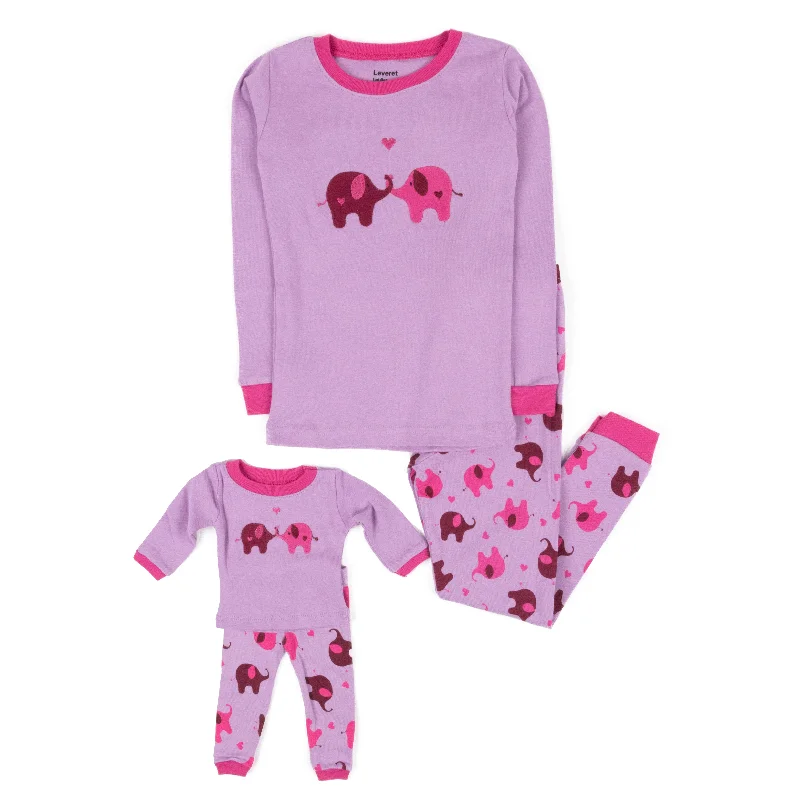 Girls and Matching Doll Cotton Pajamas Elephant