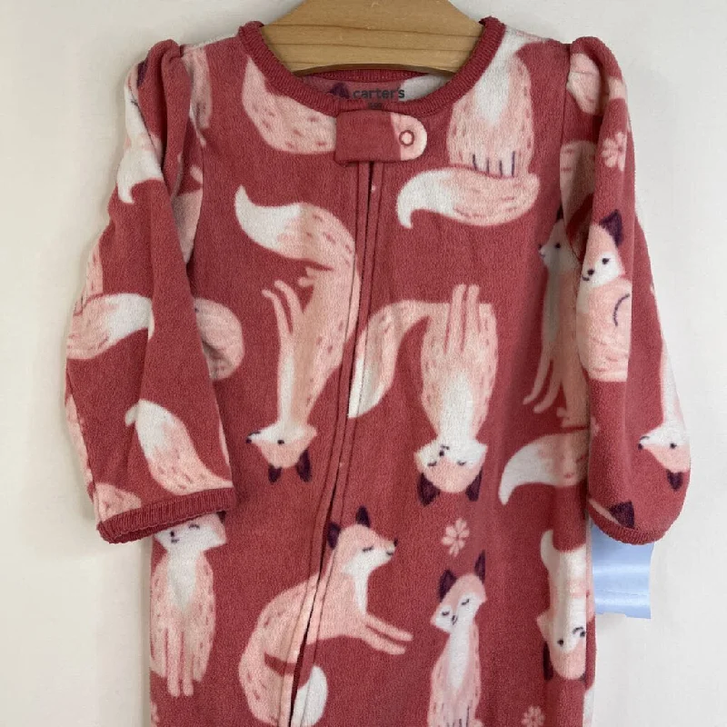 Size 12m: Carter's Pink Foxes Fleece Zip-Up Footy PJs