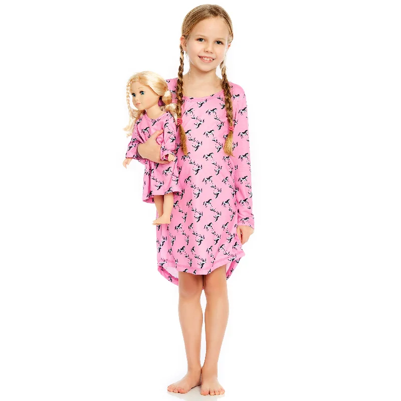 Girls and Matching Doll Nightgown Horse