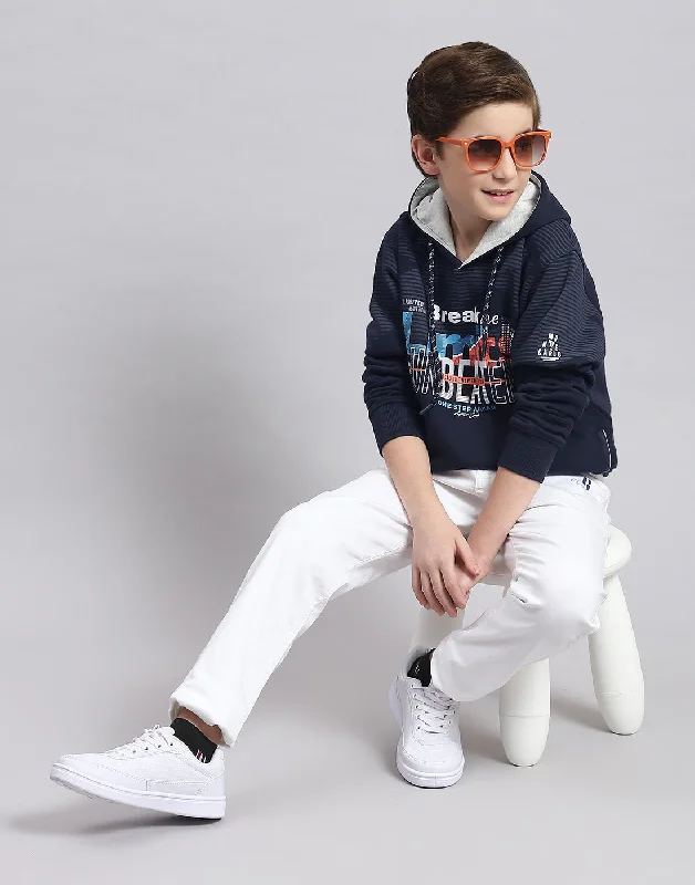 Boys Navy Blue Printed Round Neck Full Sleeve Sweatshirt