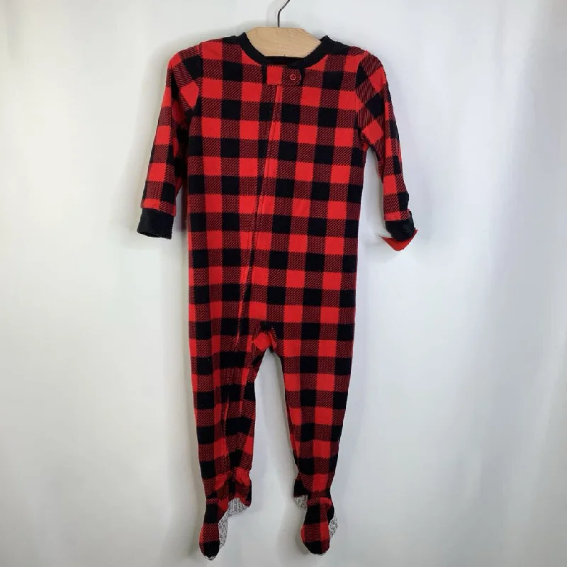 Size 2: Carter's Red & Black Gingham Fleece Footed Long Sleeve PJs