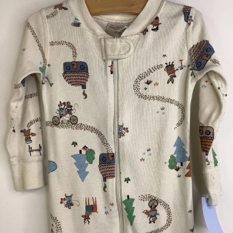 Size 18-24m (80): Hanna Andersson Creme Critter Village Footed Long Sleeve 1pc PJs