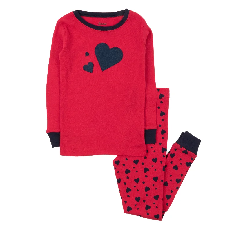 Kids Two Piece Cotton Pajamas Navy Hearts