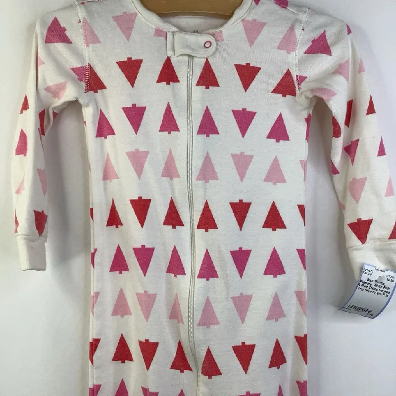 Size 18-24m: Primary White Pink & Red Trees Footed Long Sleeve 1pc PJs