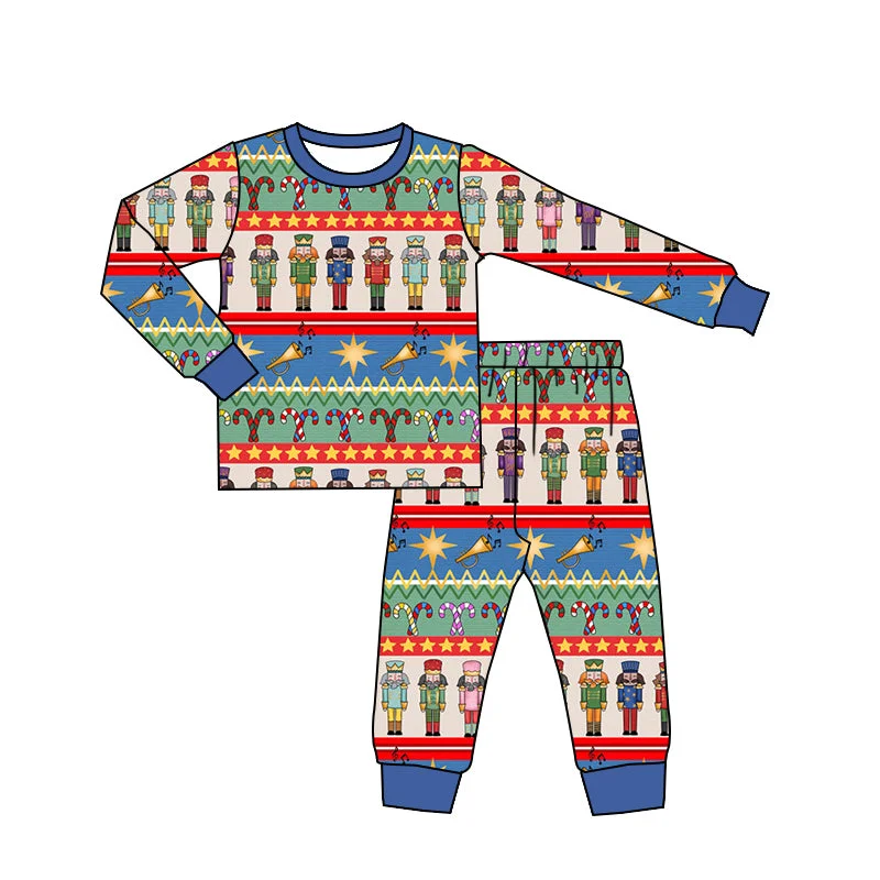 Preorder BLP0887 Christmas Nutcracker blue long sleeve pants pajamas set high quality wholesale