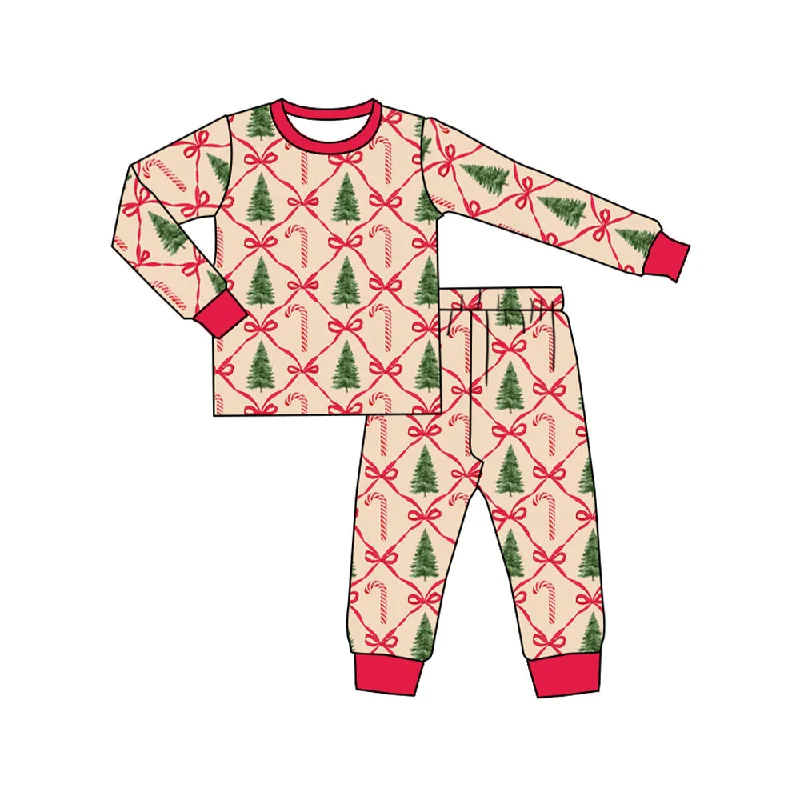 Preorder GLP1896 Christmas tree crutch bow pattern long sleeve pants pajamas set