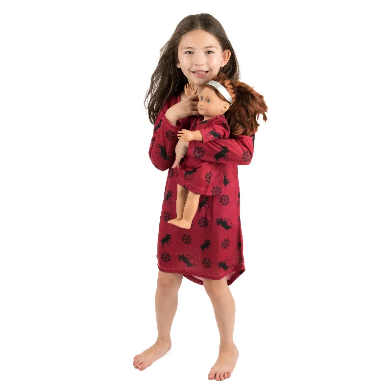 Christmas Girls and Matching Doll Nightgown Moose