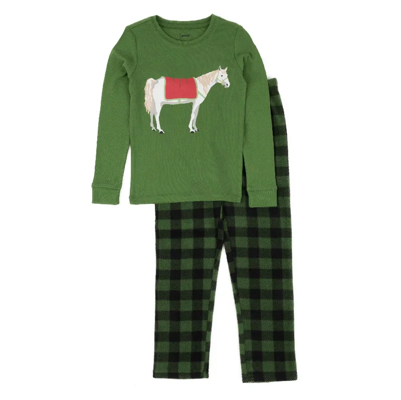 Kids Cotton Top and Fleece Pants Pajamas Horse