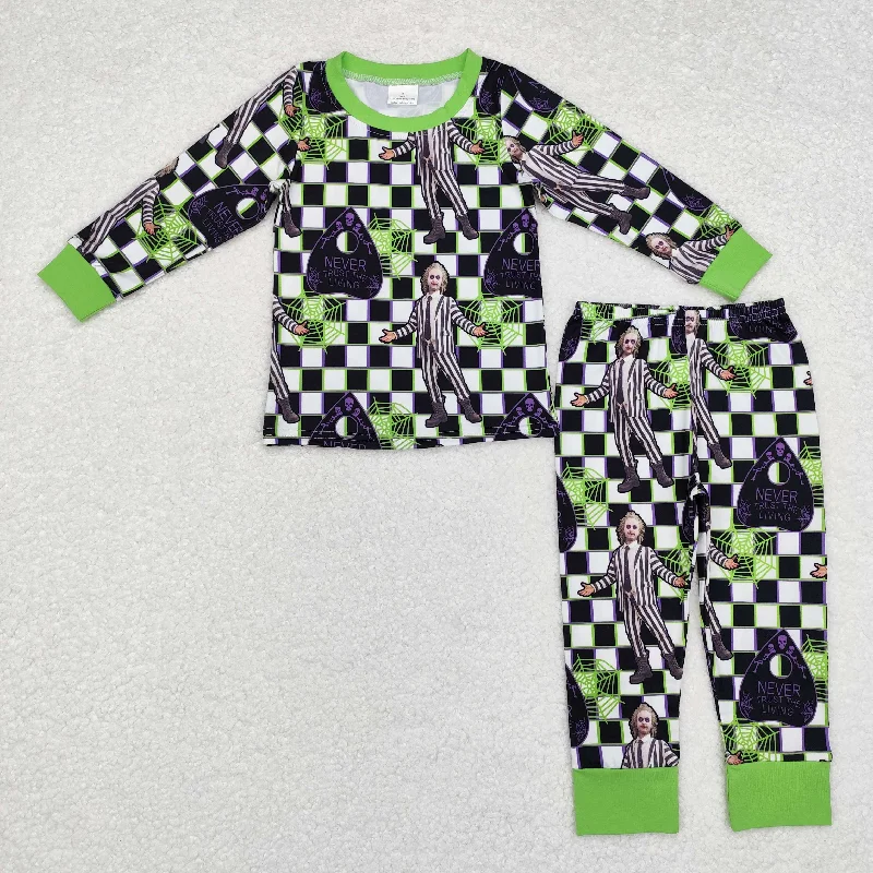 BLP0801 Halloween Clown Spider Web black and white checkered long sleeve pants pajamas set