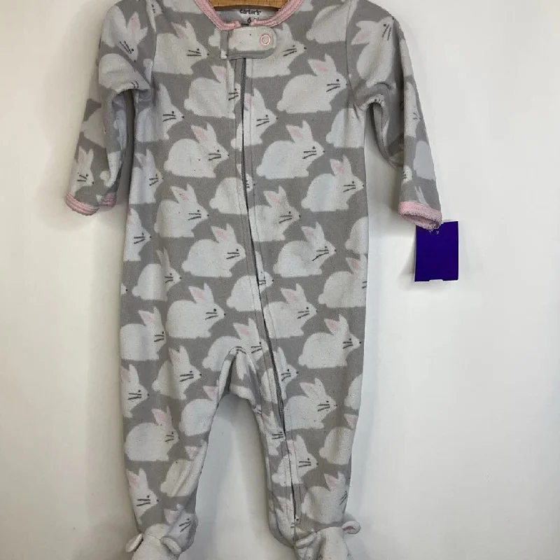 Size 6m: Carters Grey/White Bunnies Print Fleece Long Sleeve 1pc Footy PJS