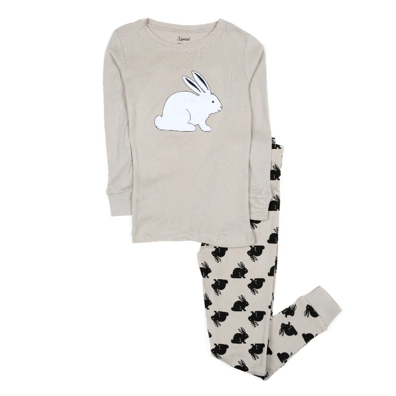 Kids Two Piece Cotton Pajamas Bunny Gray