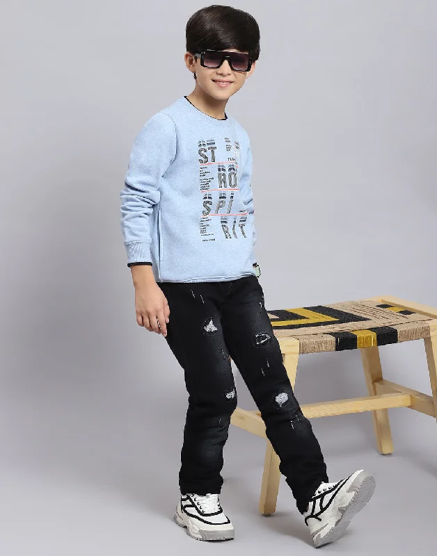 Boys Blue Printed Round Neck Full Sleeve Sweatshirt