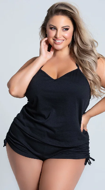 Plus Size Cut Corners Pajama Short Set