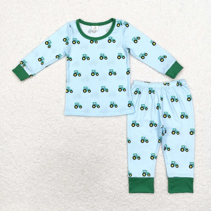 BLP0607 Modal tractor turquoise long sleeve pants pajamas set