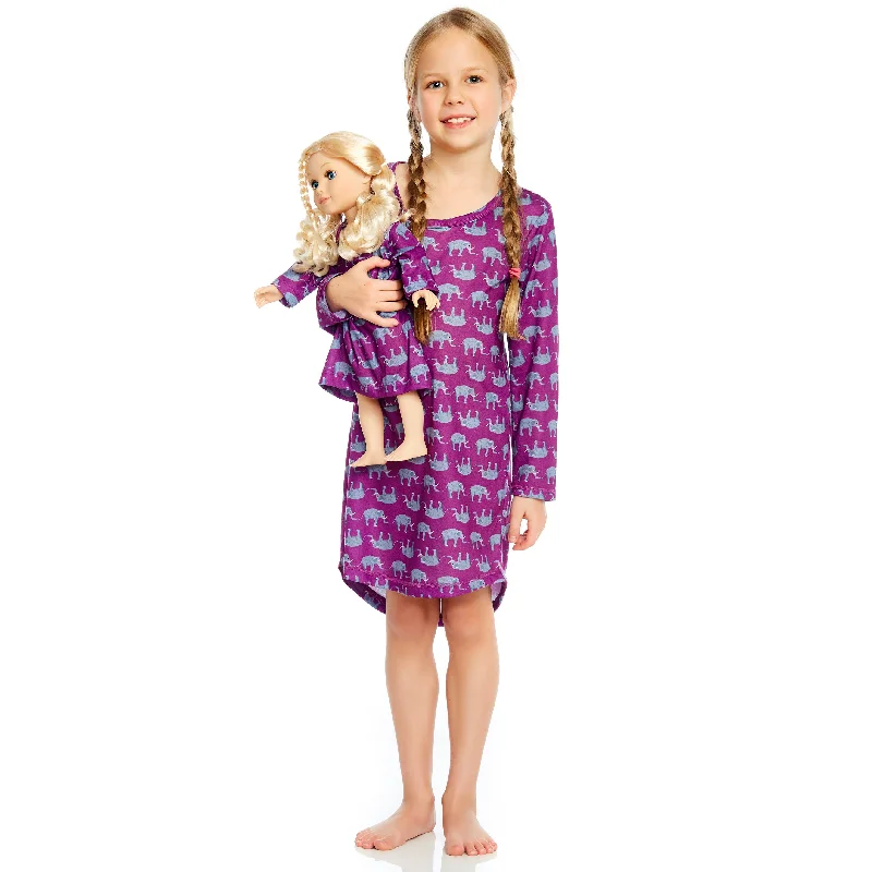 Girls and Matching Doll Nightgown Elephant