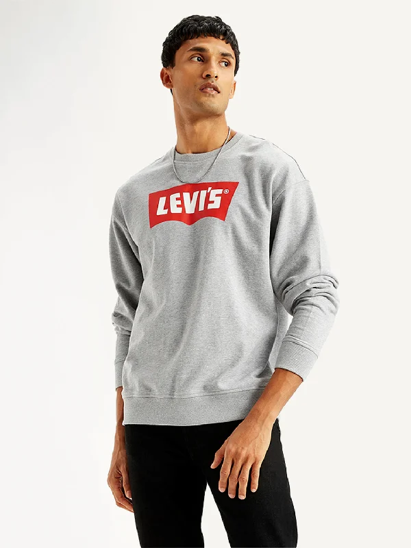 Men's Brand Logo Grey Crew Neck Sweatshirt