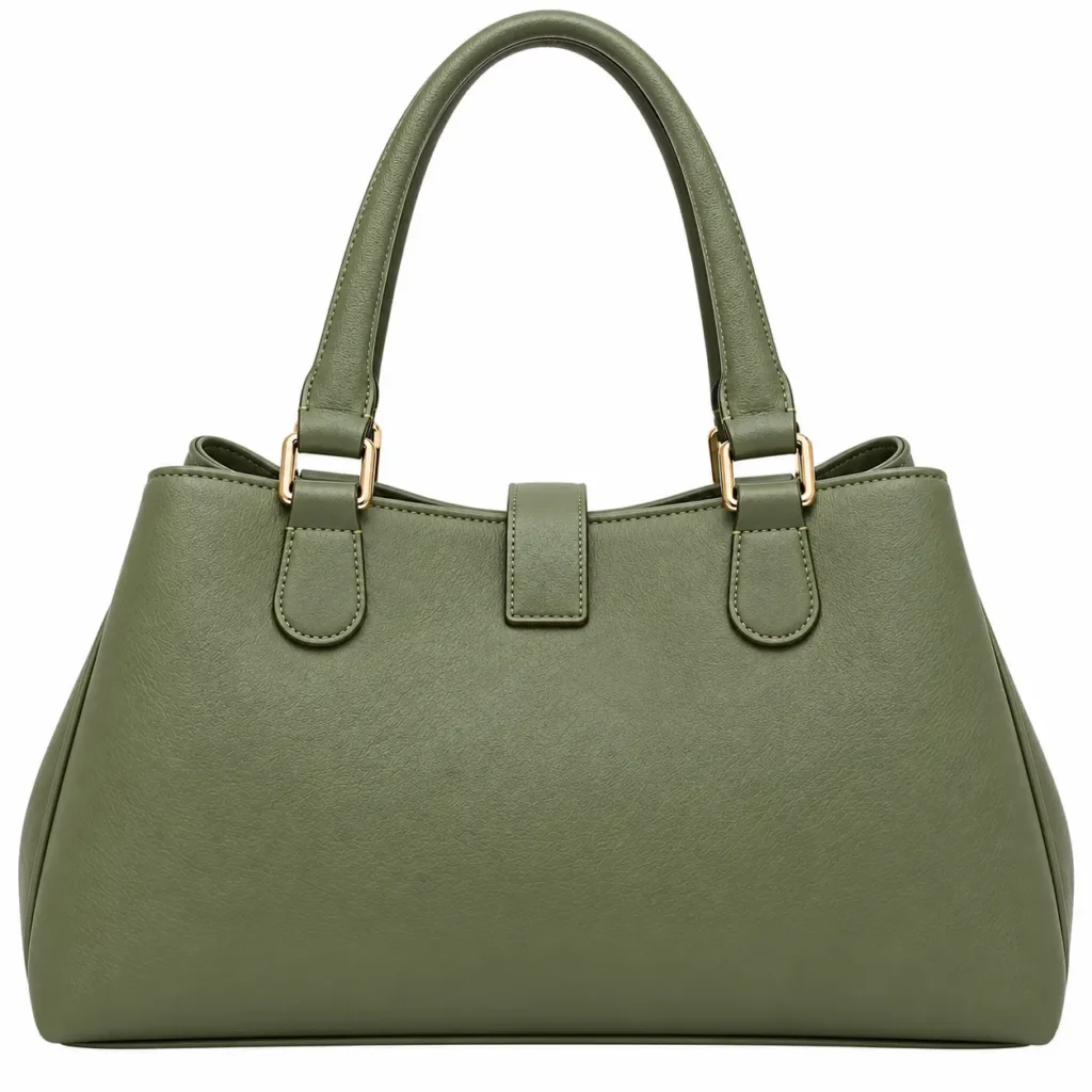 Vaxel Olive Green Leather Handbag with Center Clasp1