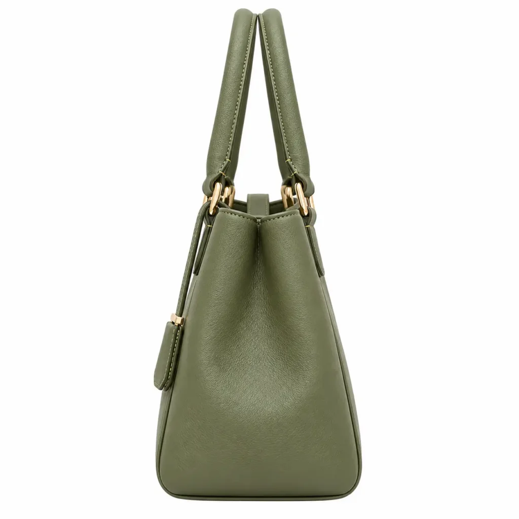 Vaxel Olive Green Leather Handbag with Center Clasp2