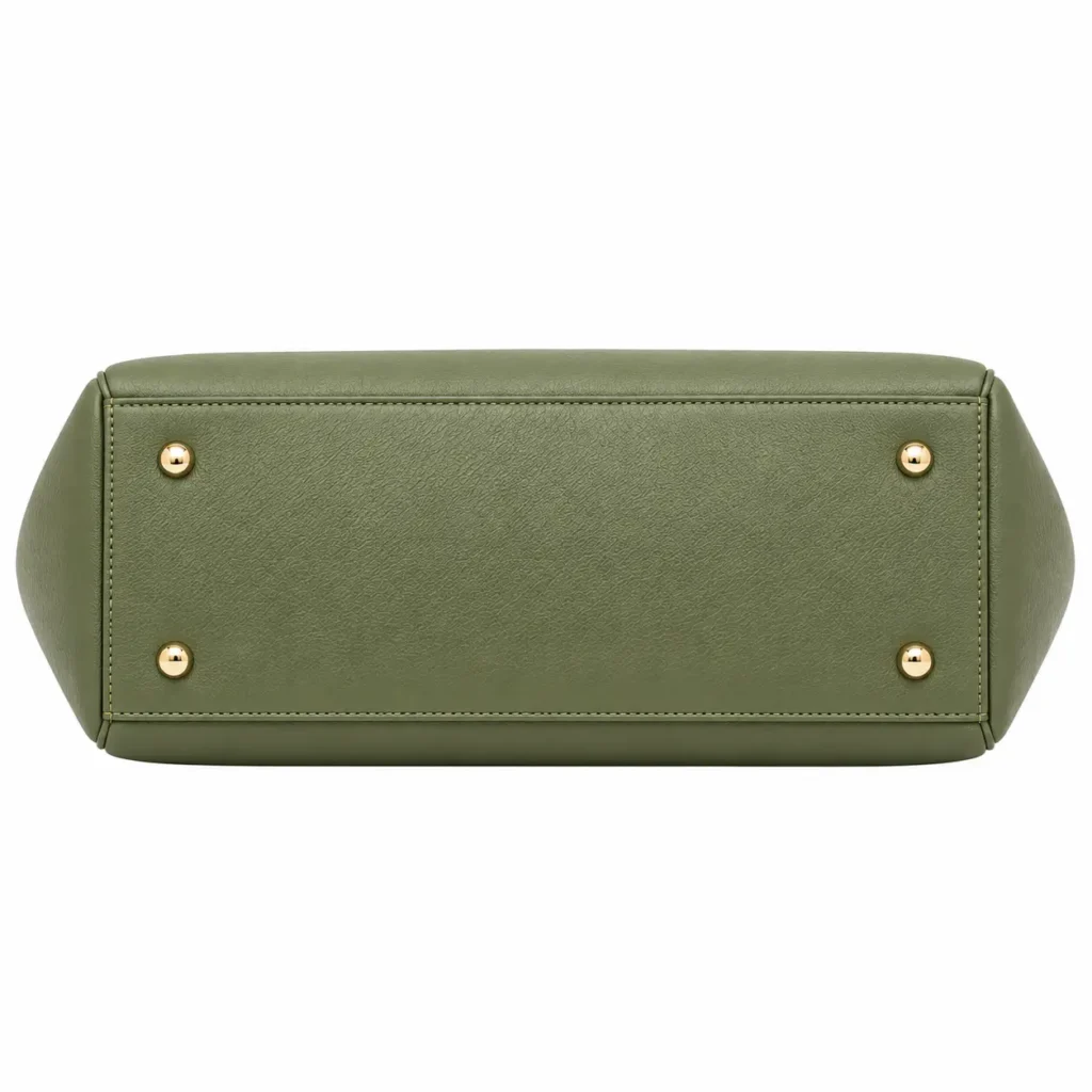 Vaxel Olive Green Leather Handbag with Center Clasp3